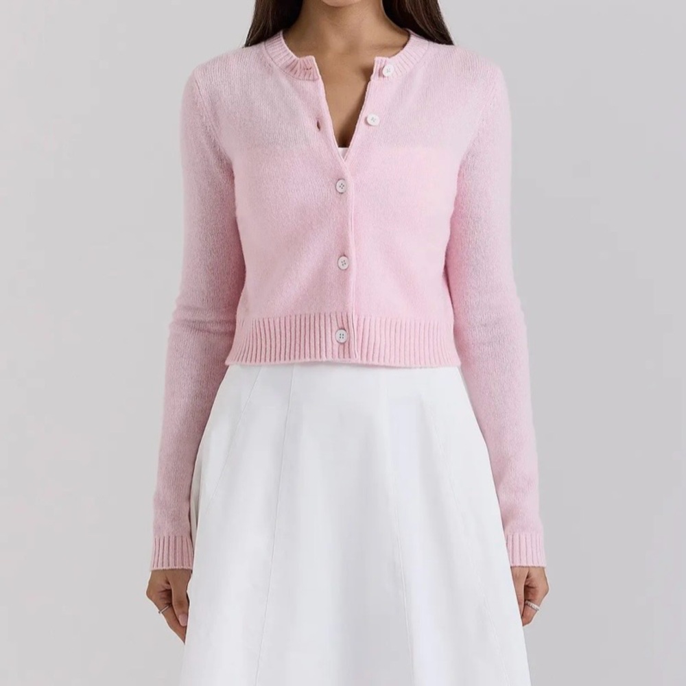 House of CB London ALLIANA Pink Cropped Wool Cardigan Women's Small Feminine